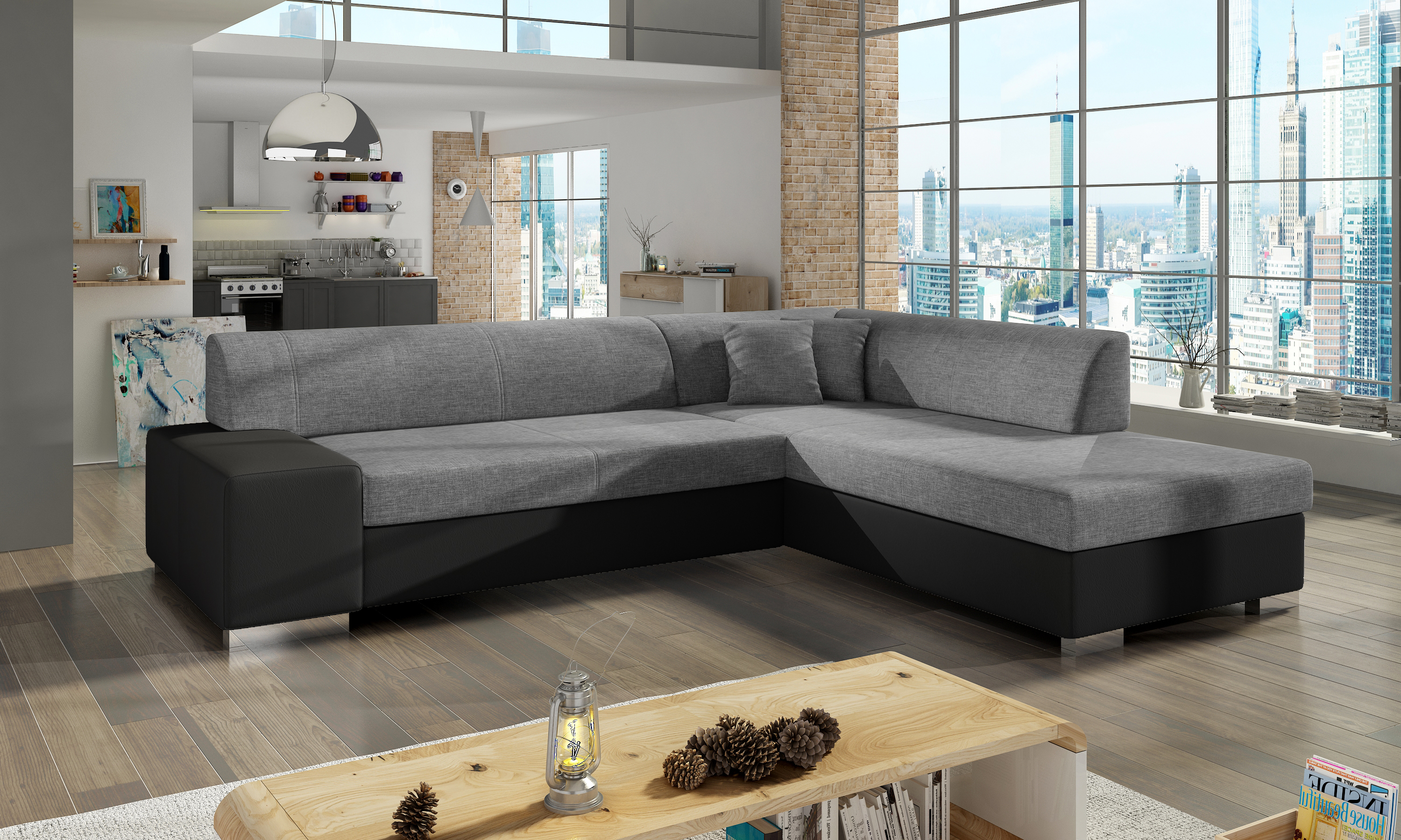 Ecksofa Porto rechts mit Schlaffunktion Grau Sofas zum halben Preis