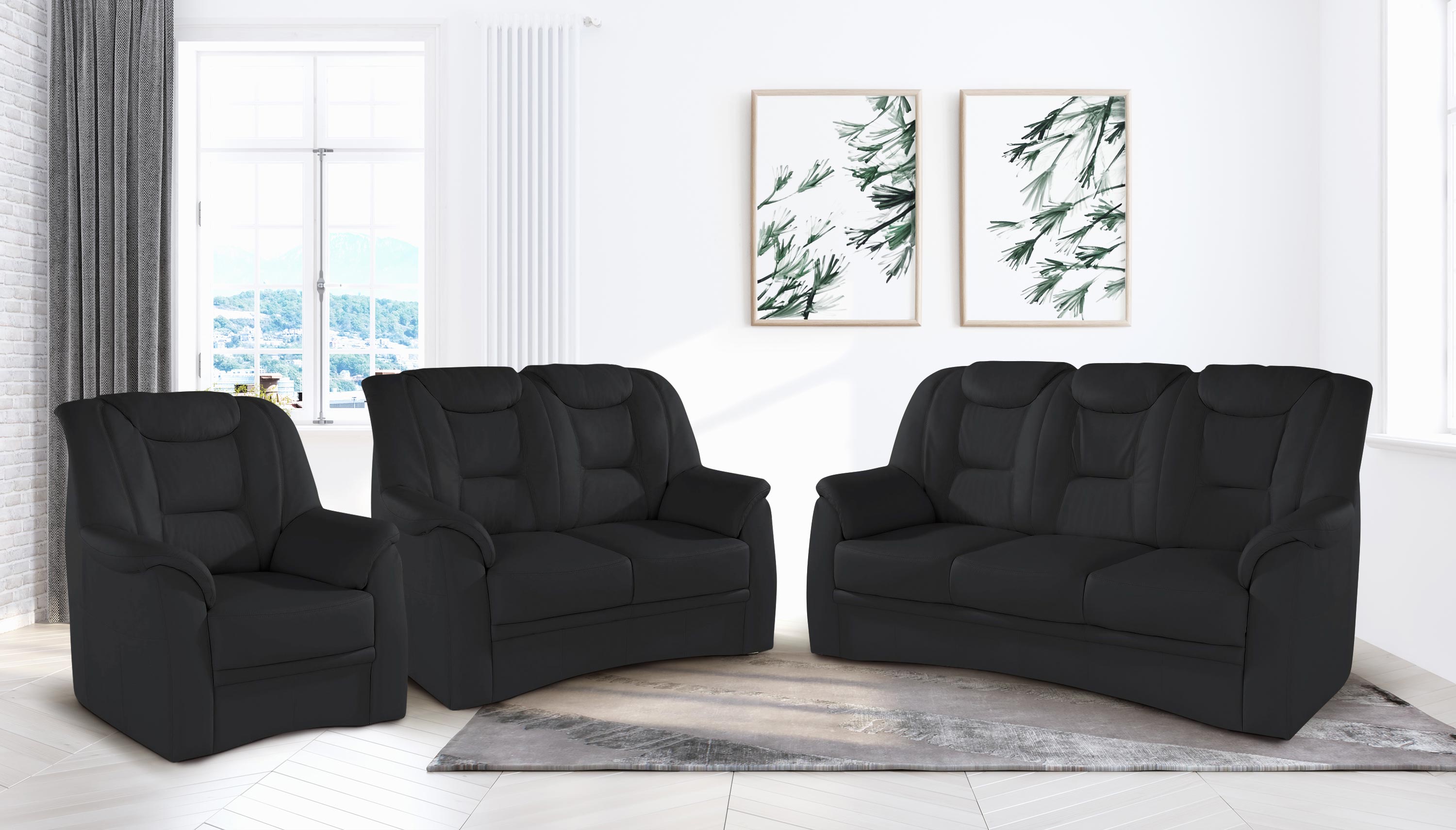 Leder Garnitur 3-2-1 - Schwarz | Sofas zum halben Preis