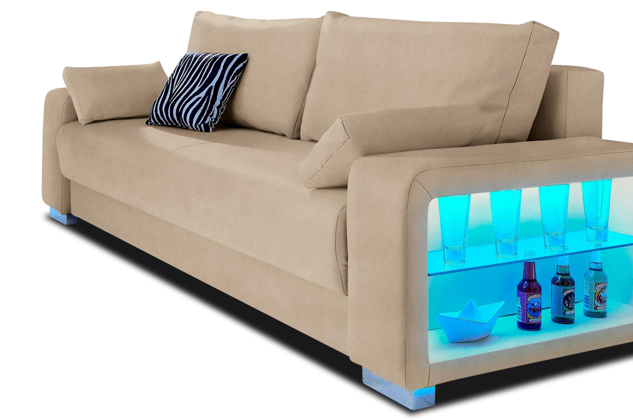 Collection AB 3er-Sofa Toronto - mit LED und Schlaffunktion - Natur | Sofas zum halben Preis