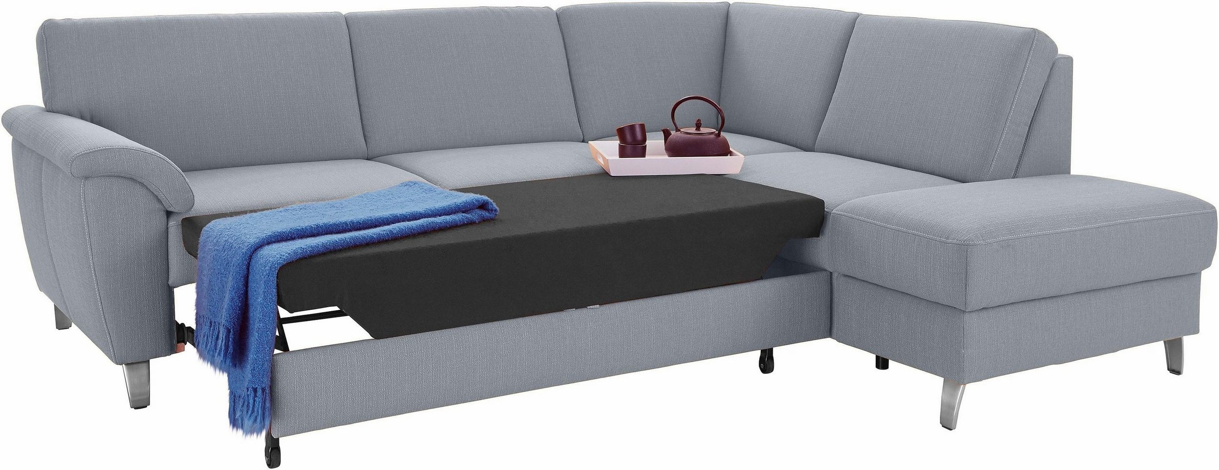 Ecksofa XL rechts mit Schlaffunktion Grau mit Federkern Sofas zum