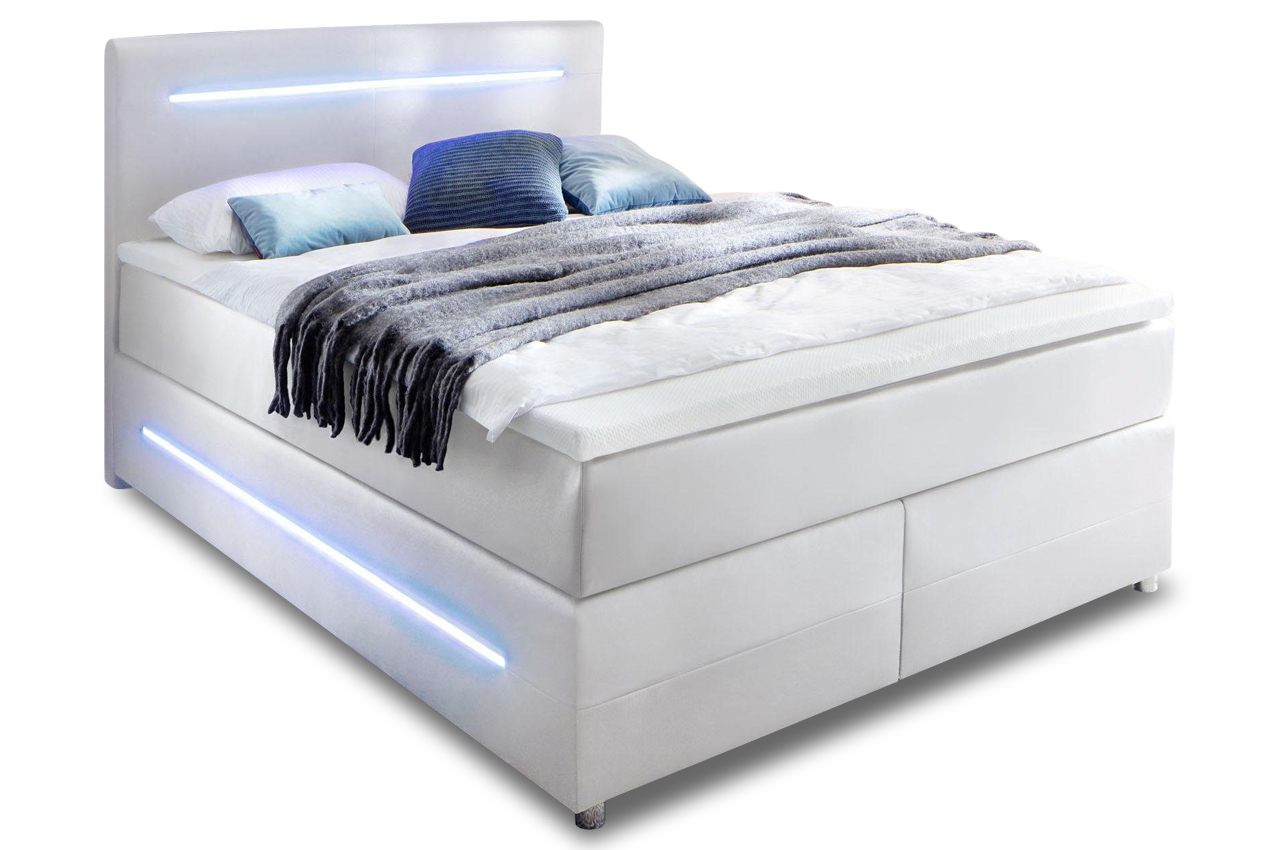 meise.möbel Boxspringbett 140x200 Lights mit LED Weiss