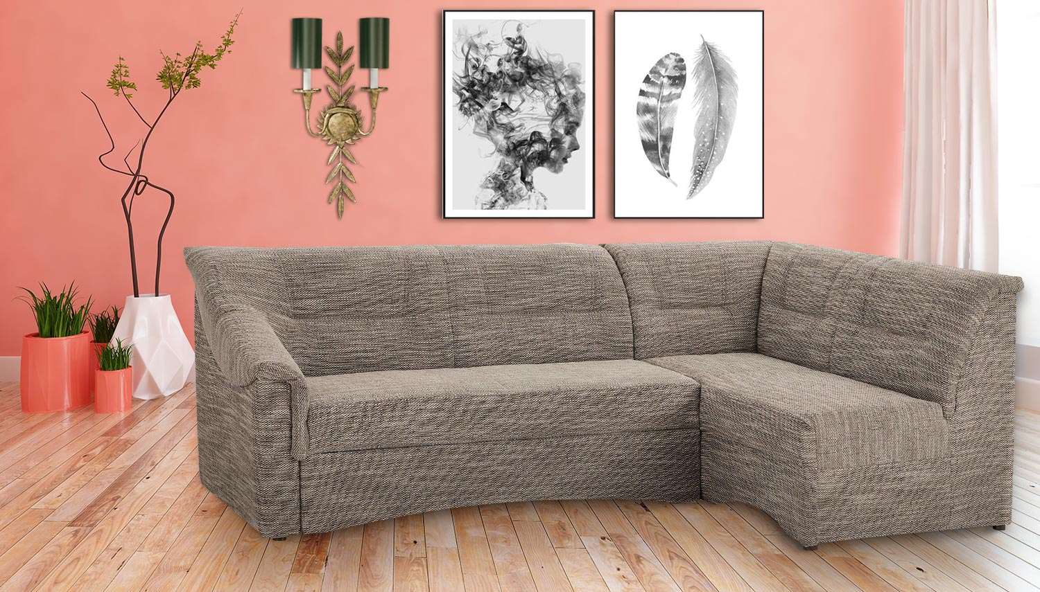 Ecksofa XL Charlotte rechts Beige Sofas zum halben Preis