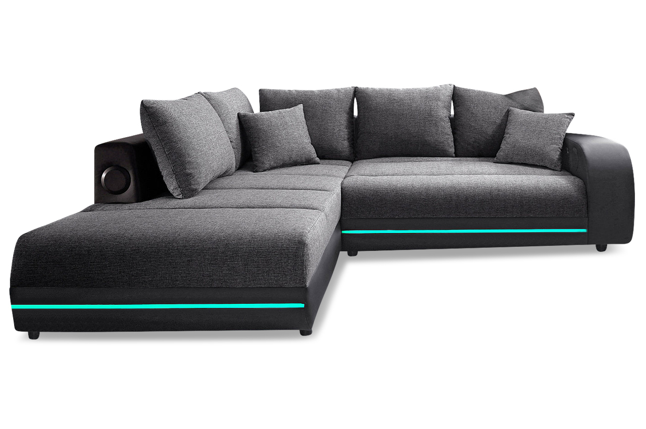 Ecksofa XL Trentino mit LED und Sound Anthrazit Sofas zum halben