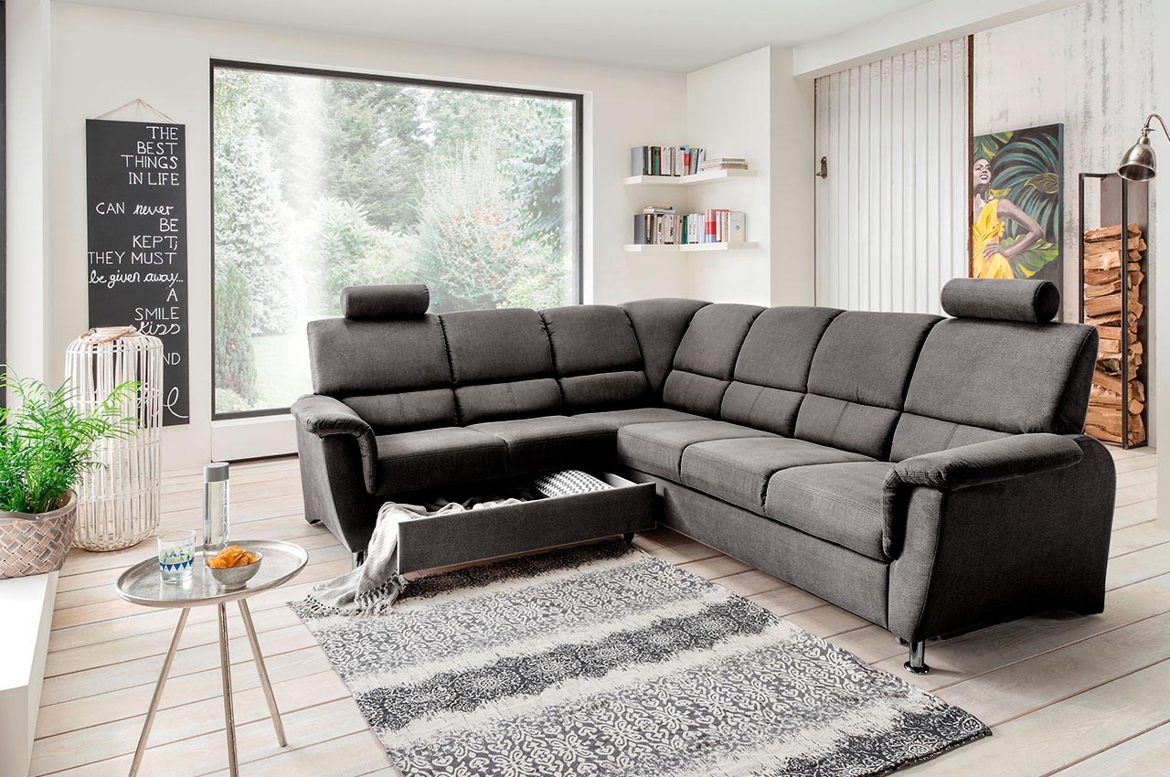 Rundecke Pisa links mit Relax und Schlaffunktion Anthrazit Sofas zum halben Preis