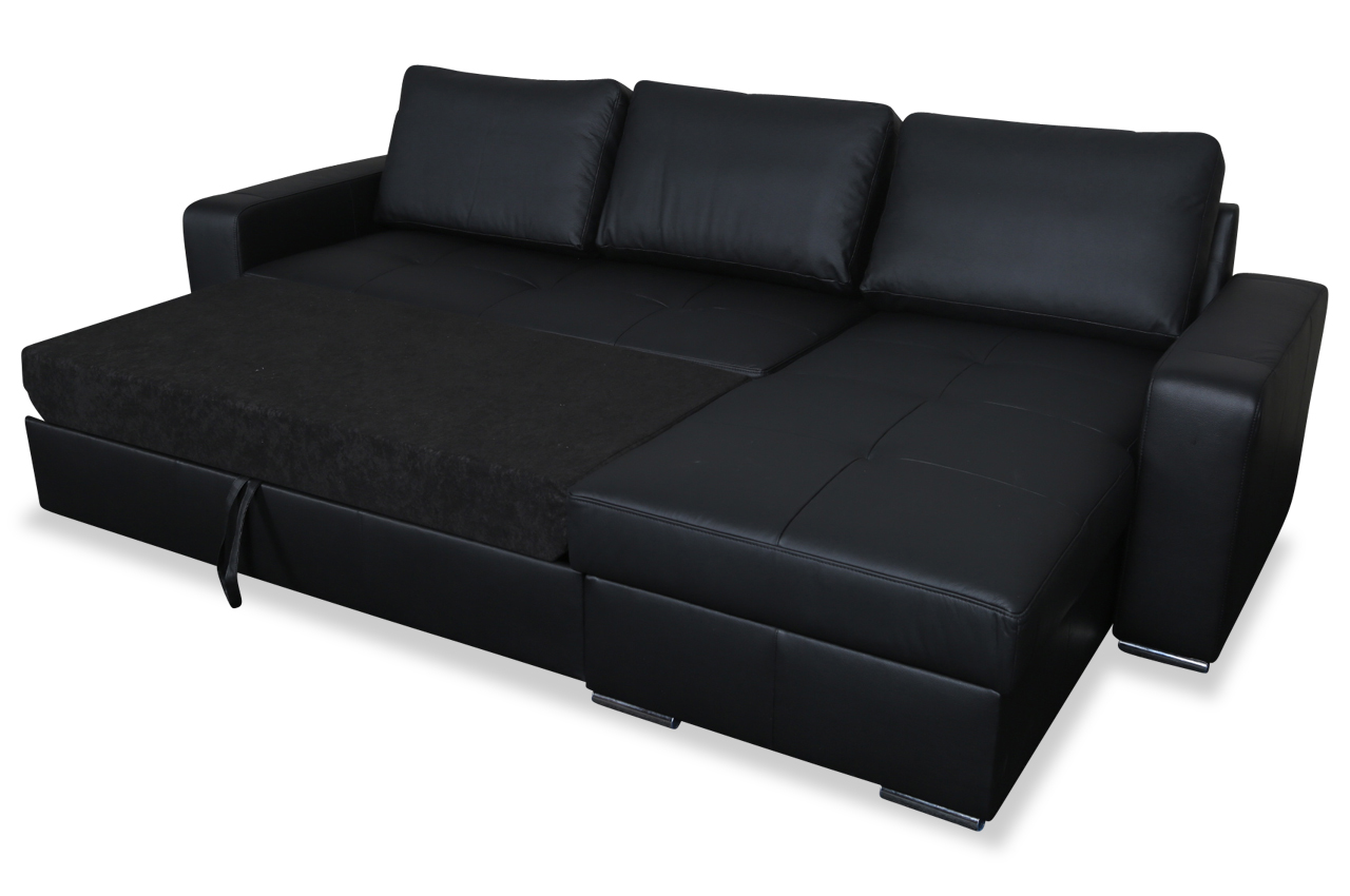 Leder Ecksofa FloresP beidseitig mit Schlaffunktion Schwarz