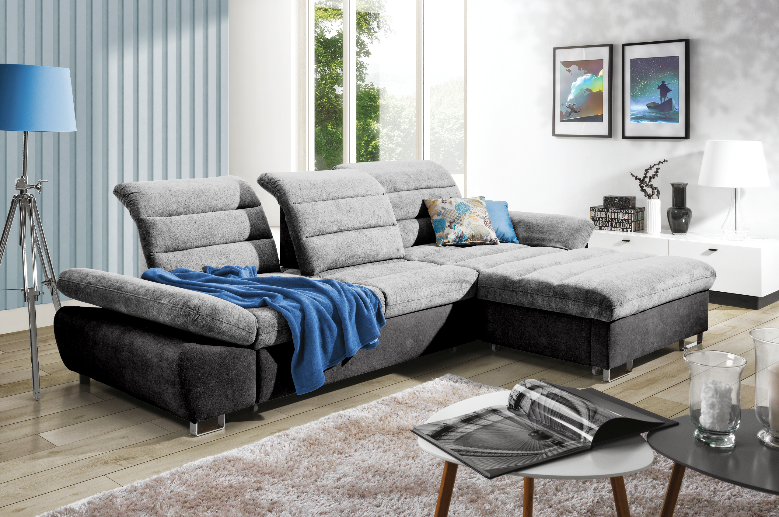 Sofa L Form Roma P rechts mit Schlaffunktion Graubeige Sofas zum halben Preis