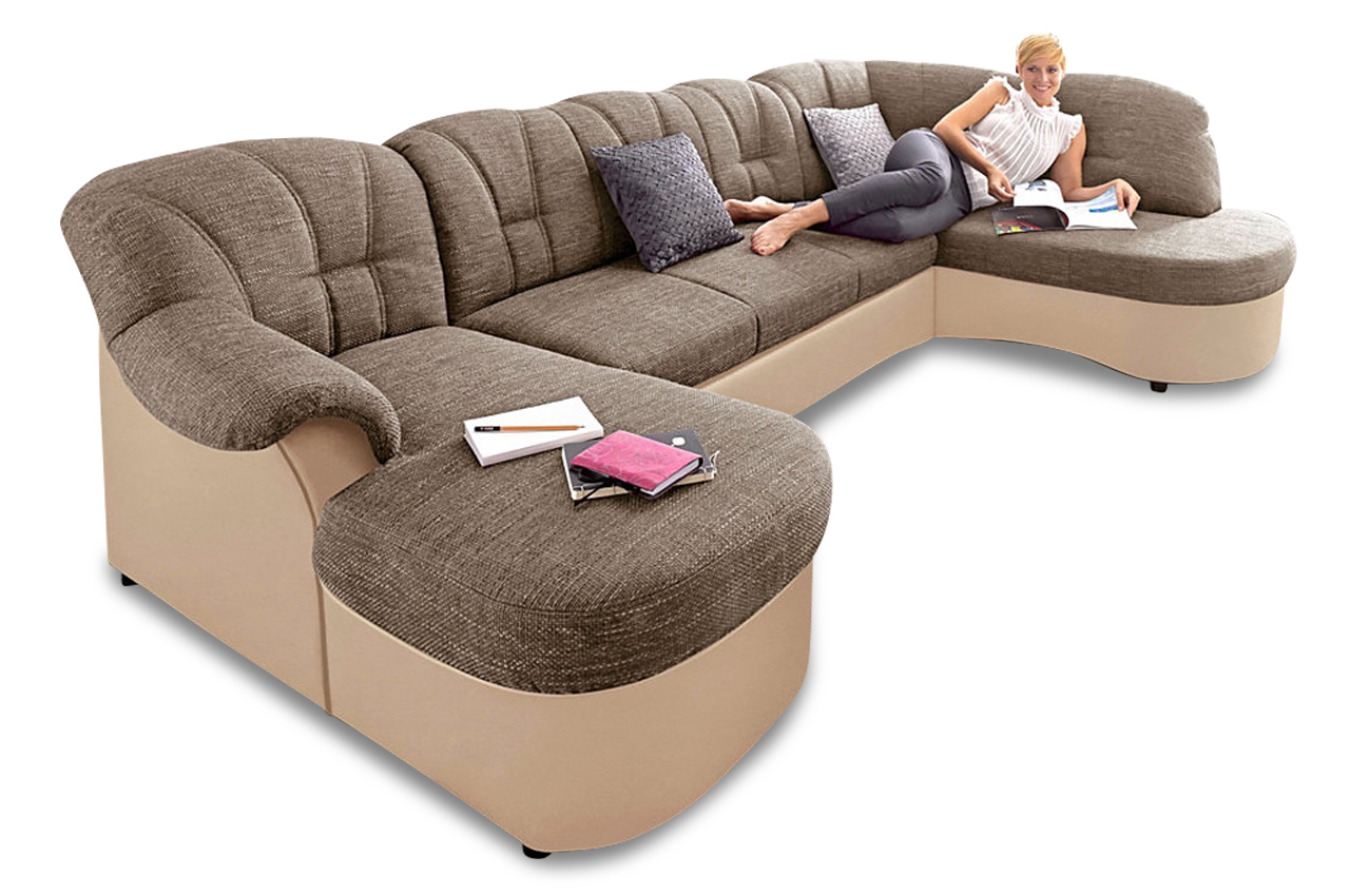 Wohnlandschaft Flores mit Schlaffunktion Braun Sofas zum halben Preis