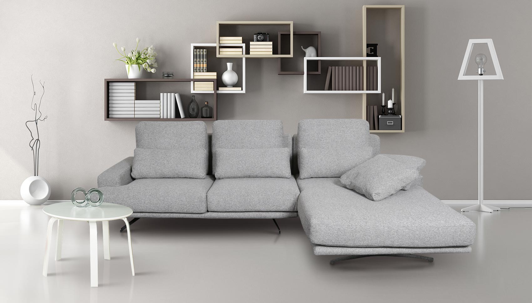  Sofa  L Form Trevi rechts Grau  mit Federkern Sofas  zum 