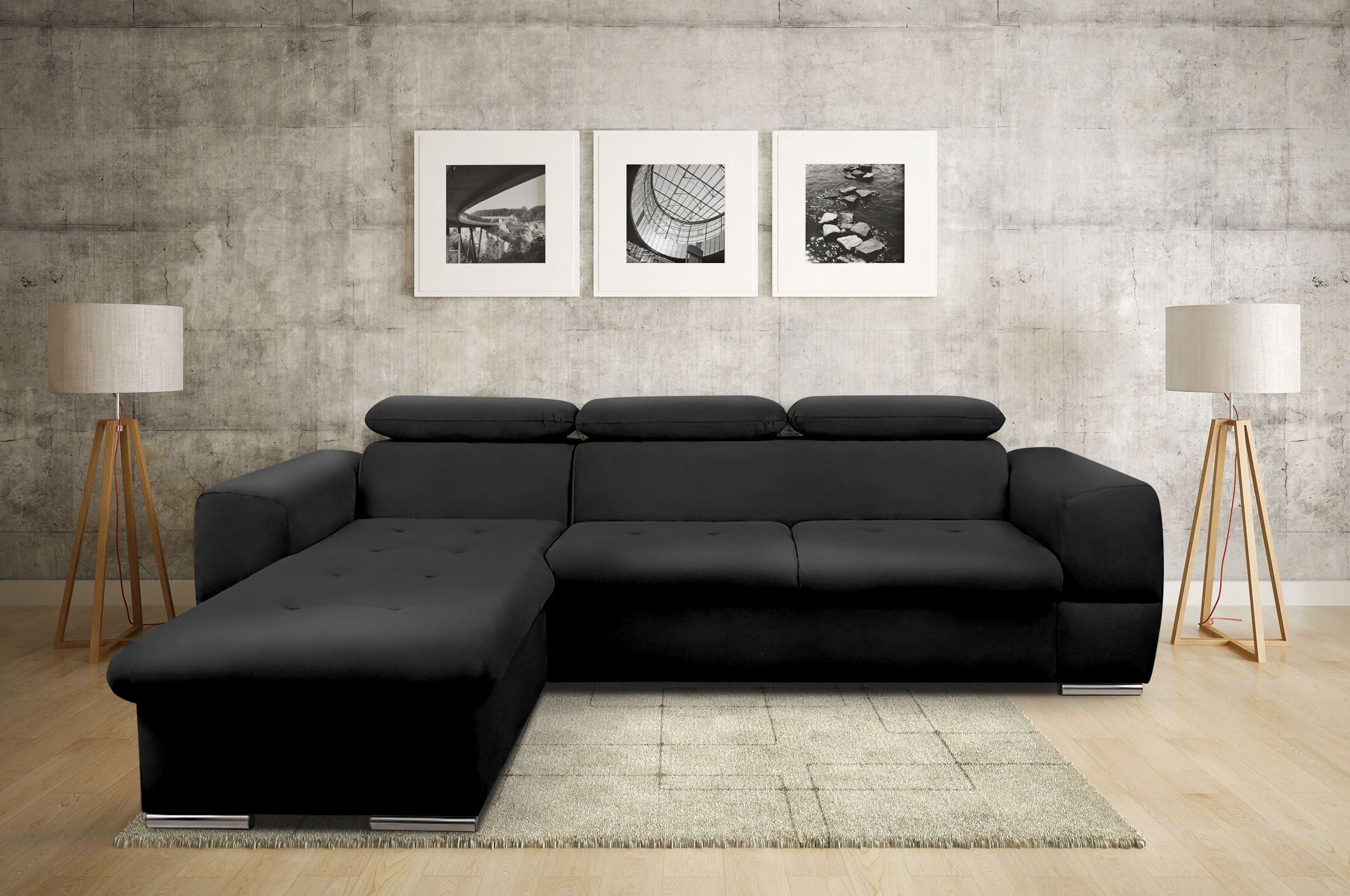 Sofa L Form Primo Mini links mit Schlaffunktion Schwarz Sofas zum halben Preis