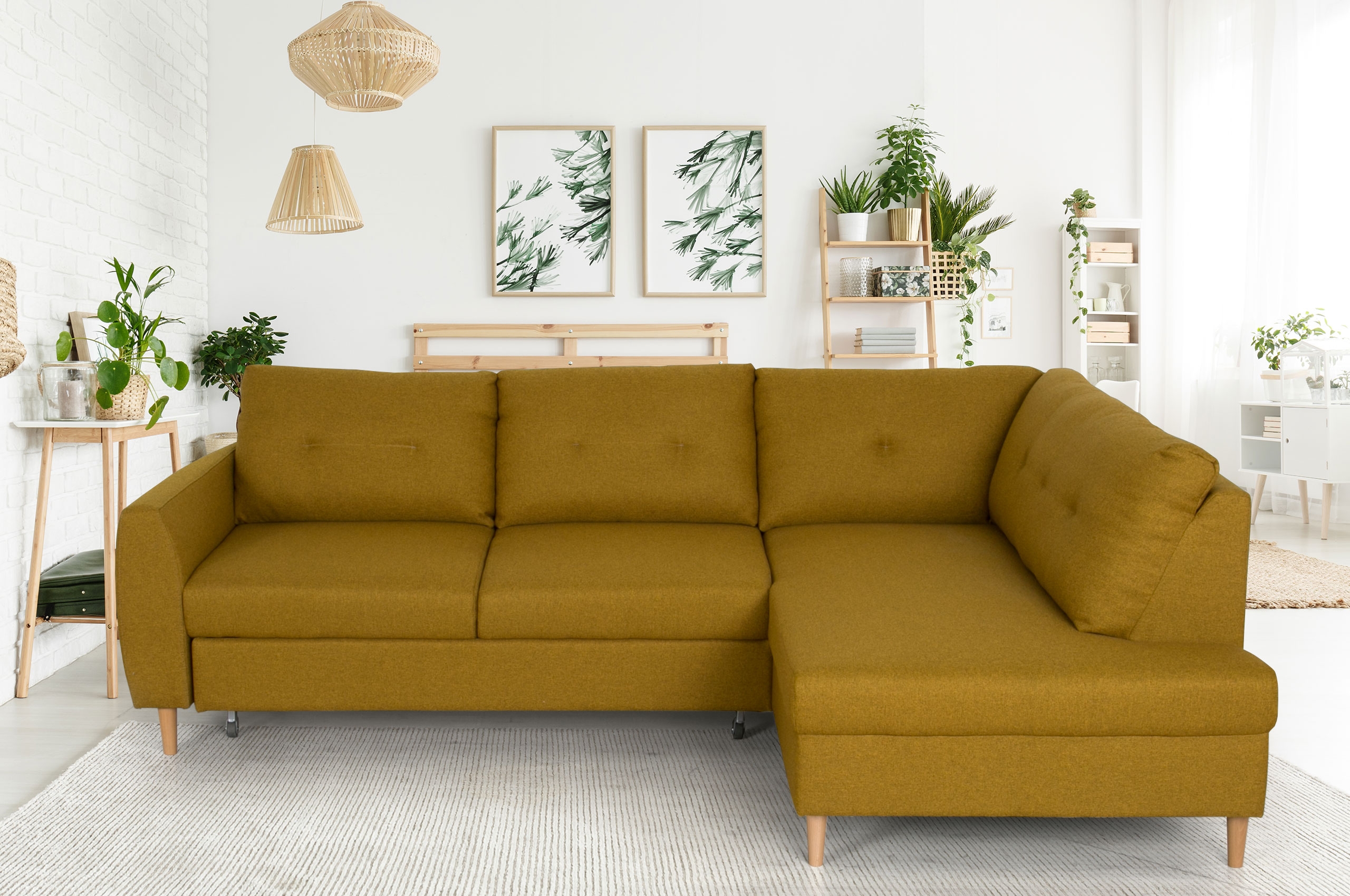 Eckcouch Siesta rechts mit Schlaffunktion Senf Sofas zum halben Preis