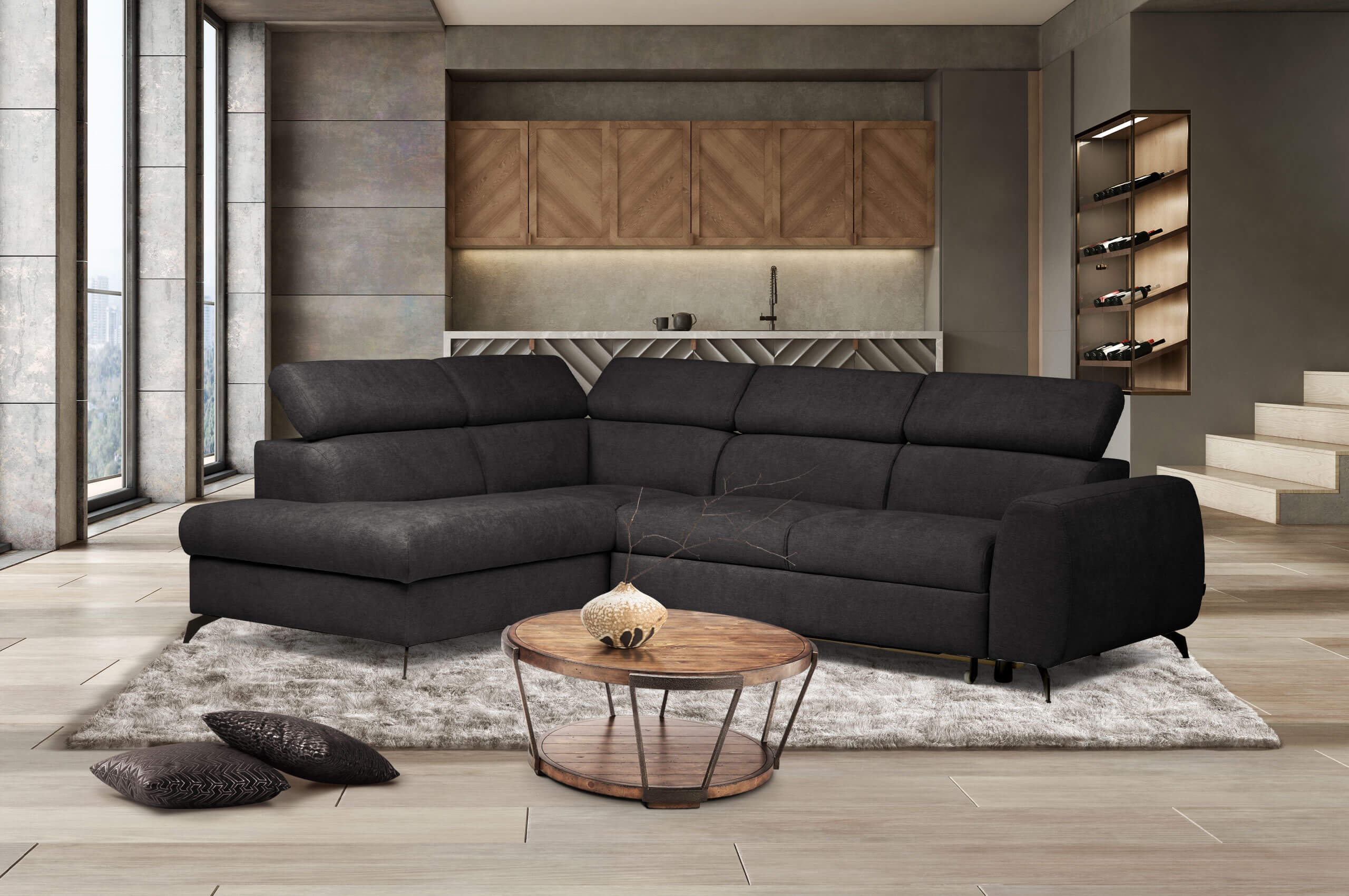 Ecksofa Stille links - mit Schlaffunktion - Schwarz | Sofas zum halben Preis