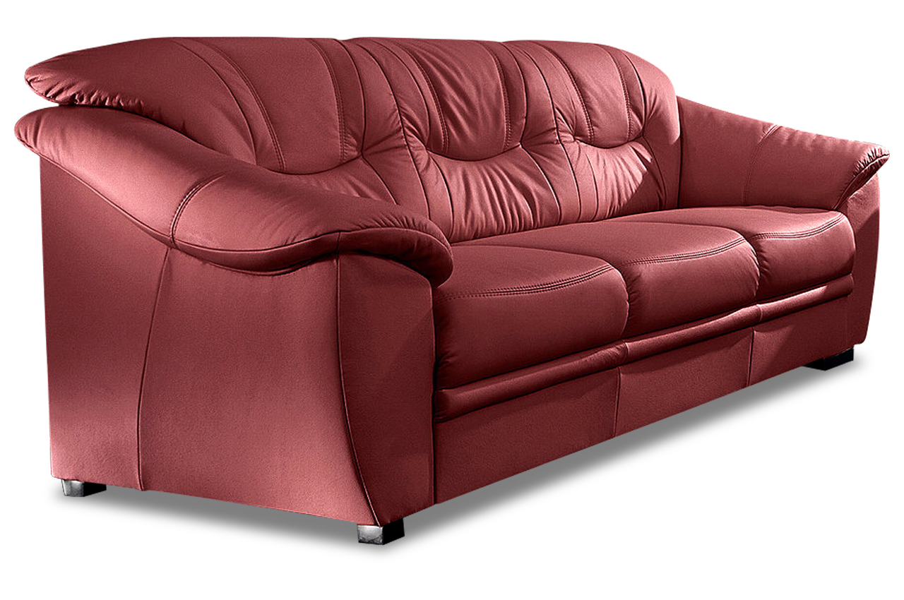 Leder 3er-Sofa - Rot mit Federkern | Sofas zum halben Preis