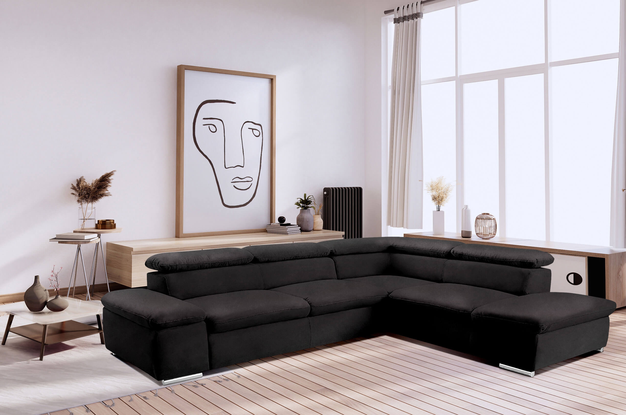 sofa l-form amadora rechts - mit schlaffunktion - anthrazit | sofas zum  halben preis