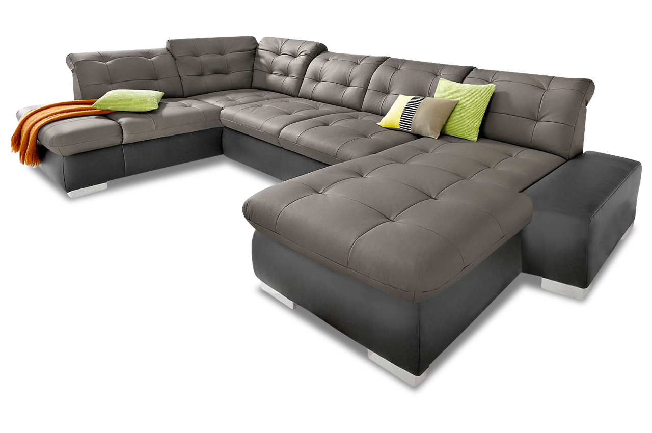 Leder Wohnlandschaft Links Grau