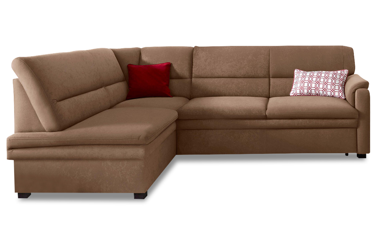 Ecksofa XL Pisa links - Braun mit Federkern | Sofas zum halben Preis