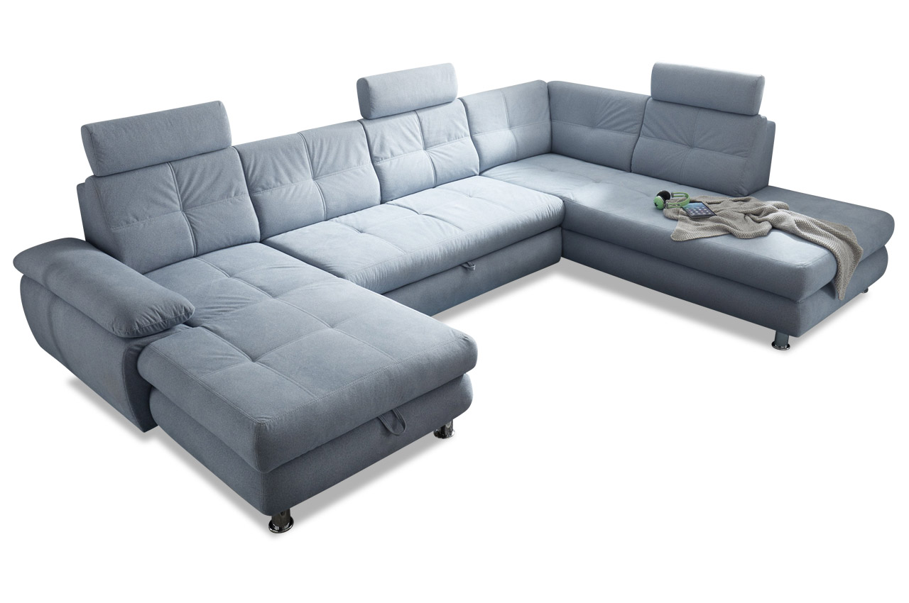 Wohnlandschaft Alba rechts - mit Schlaffunktion - Himmelblau | Sofas