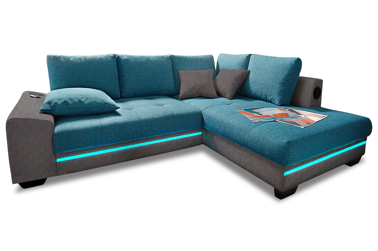Ecksofa XL Nikita rechts - mit LED und Sound - Gruen ...
