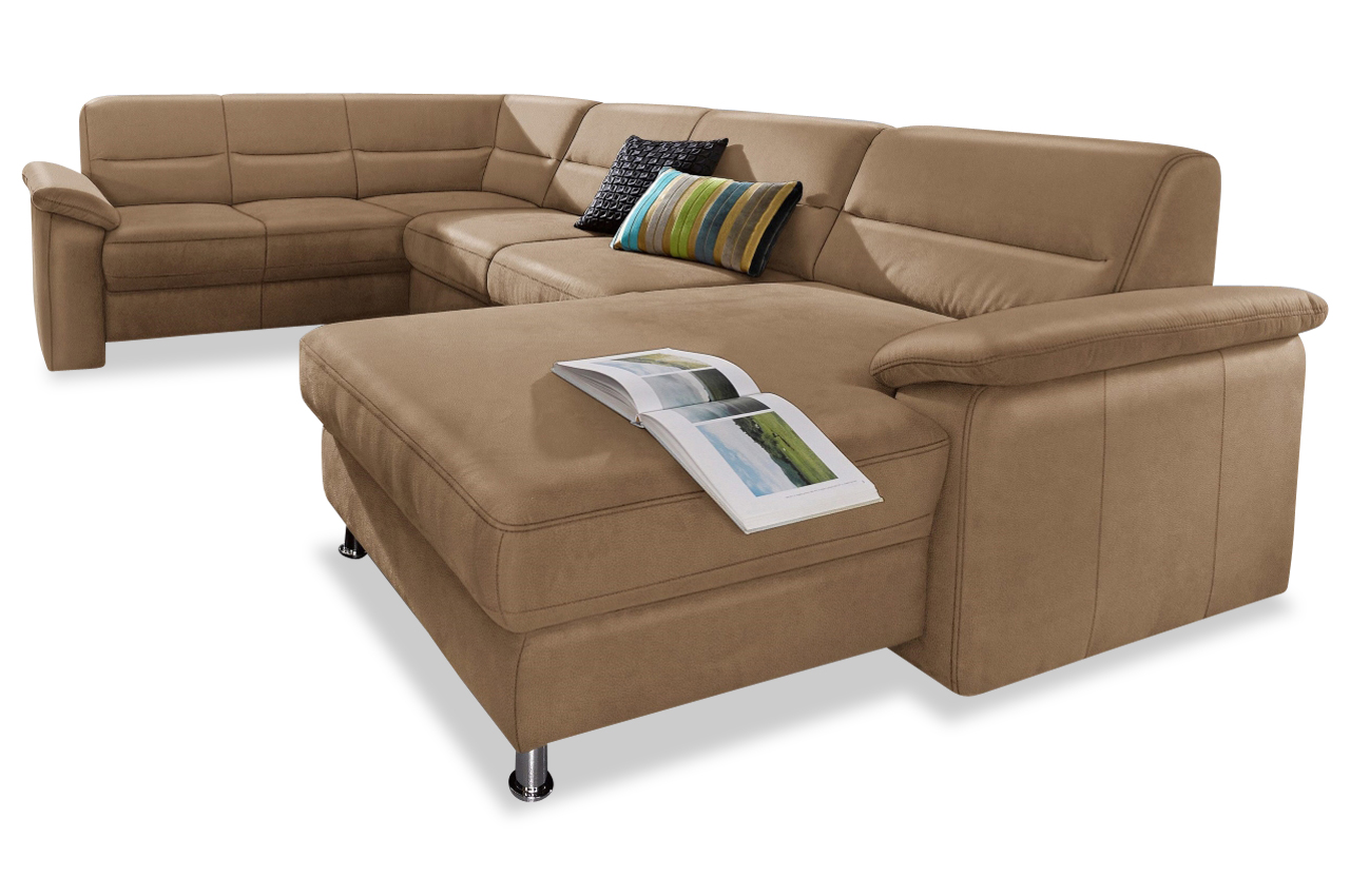 Leder Wohnlandschaft links - mit Schlaffunktion - Beige | Sofas zum