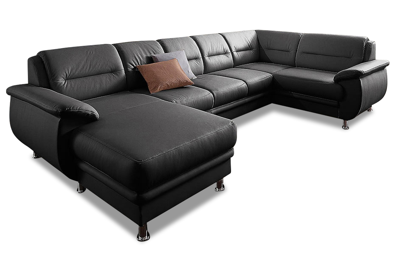 Leder Wohnlandschaft rechts - mit Schlaffunktion - Schwarz ...