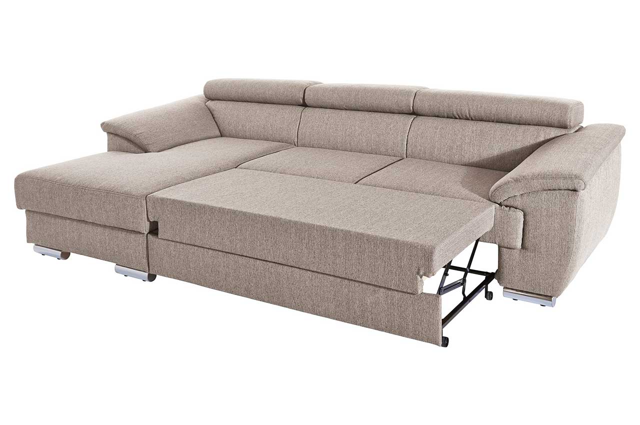 Eckcouch David links mit Schlaffunktion Beige Sofas zum halben Preis