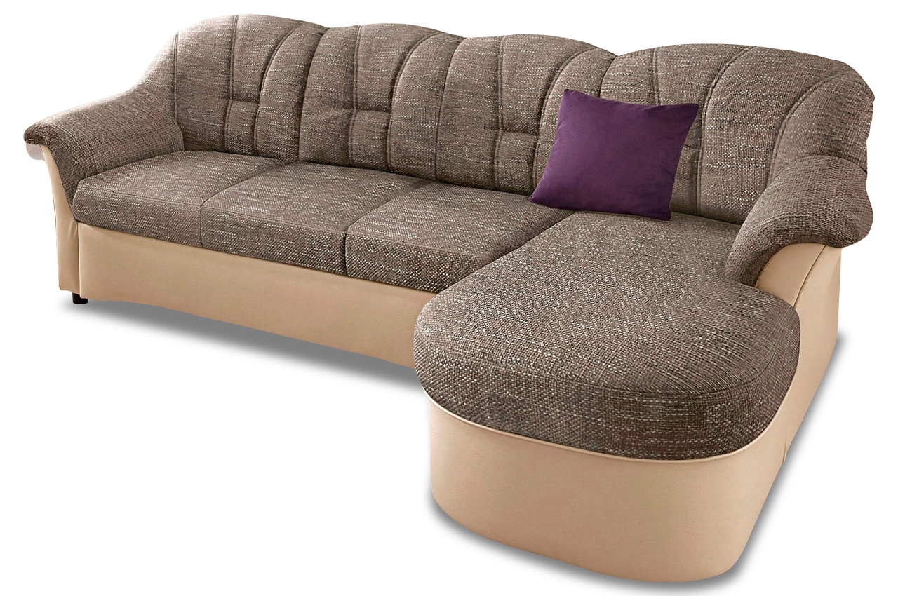 Ecksofa Flores rechts mit Schlaffunktion Beige mit Federkern