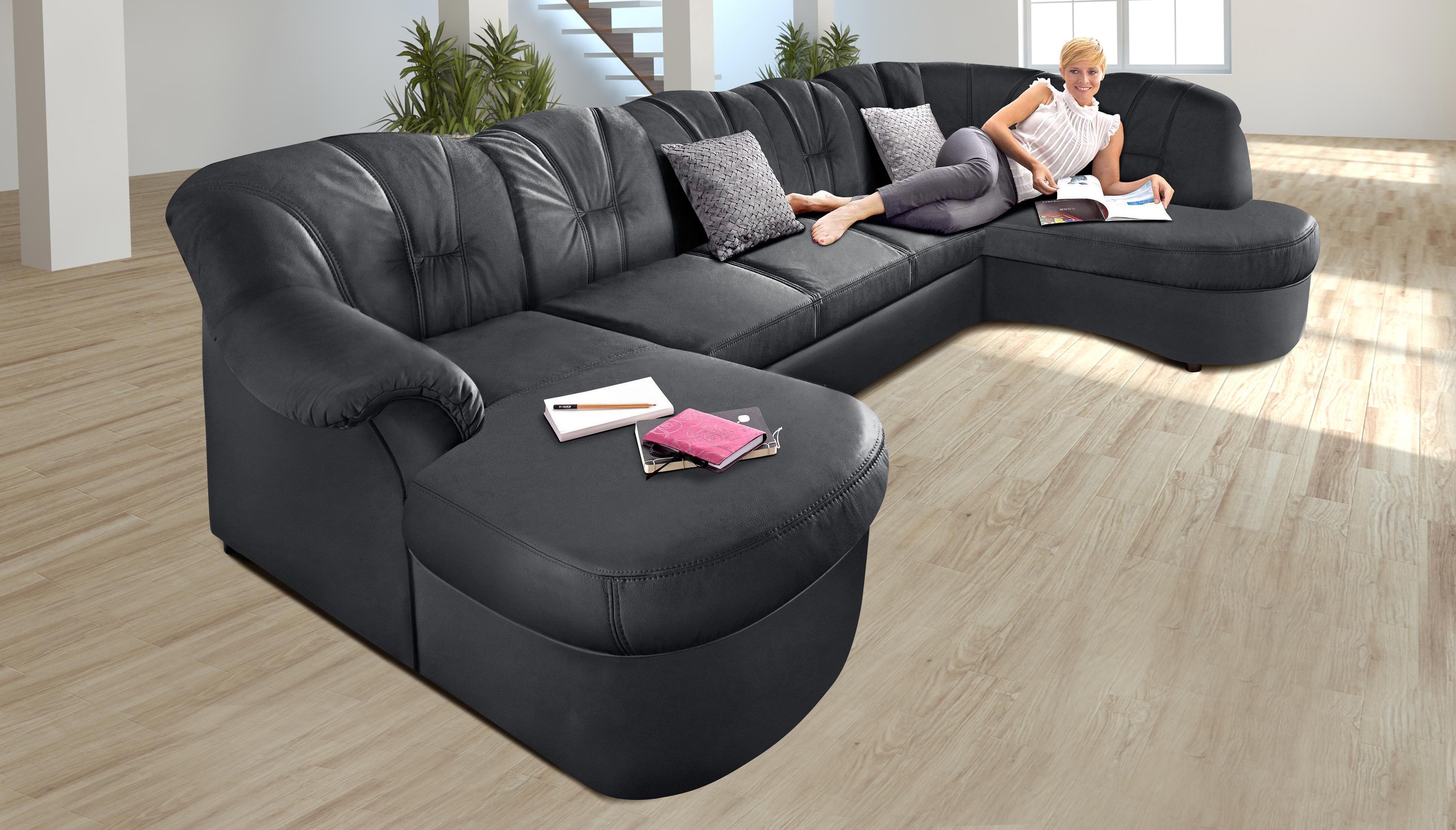 Leder Wohnlandschaft Flores Rechts Mit Schlaffunktion Schwarz Mit Federkern Sofas Zum Halben Preis Wohnlandschaft Leder Mit Schlaffunktion