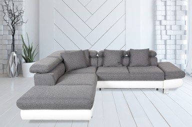 Ecksofa XL Sun-P links - mit Schlaffunktion - Weiss