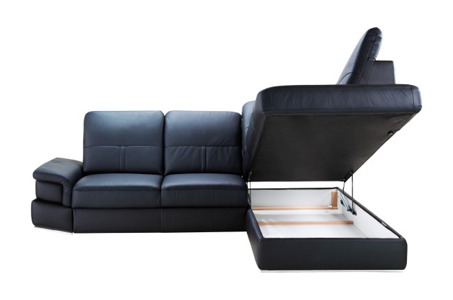 Leder Ecksofa Chiara rechts - mit Schlaffunktion - Schwarz