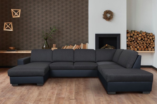 Wohnlandschaft Chantal rechts - mit Schlaffunktion - Anthrazit