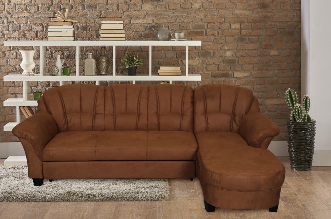 Ecksofa Budapest rechts - mit Schlaffunktion - Kupferbraun