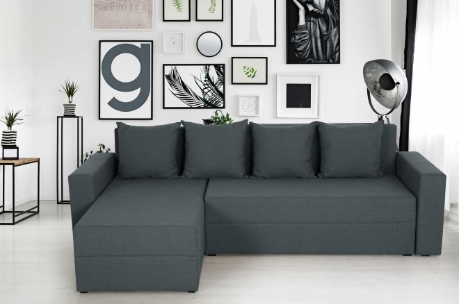 Ecksofa Universal Dino beidseitig - mit Schlaffunktion - Anthrazit