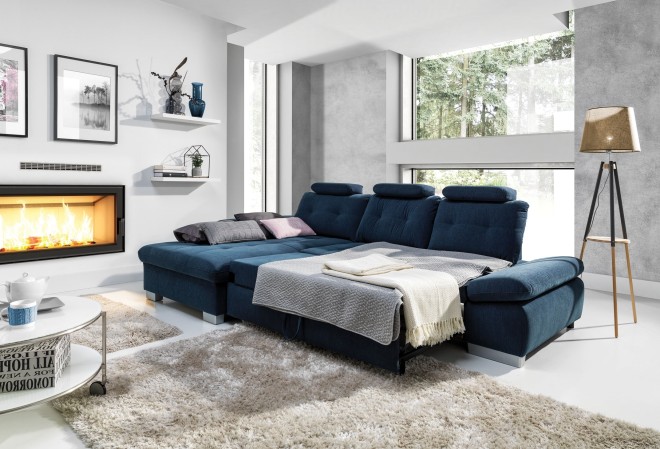 Ecksofa Cremona links - mit Schlaffunktion - Tintenblau