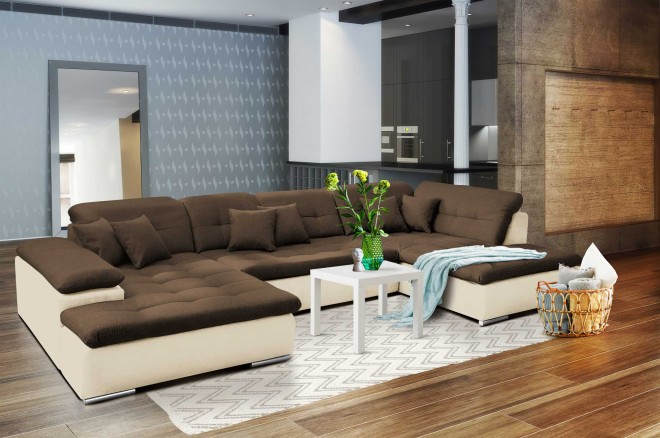 Wohnlandschaft Neapel - P links - mit Schlaffunktion - Nougat