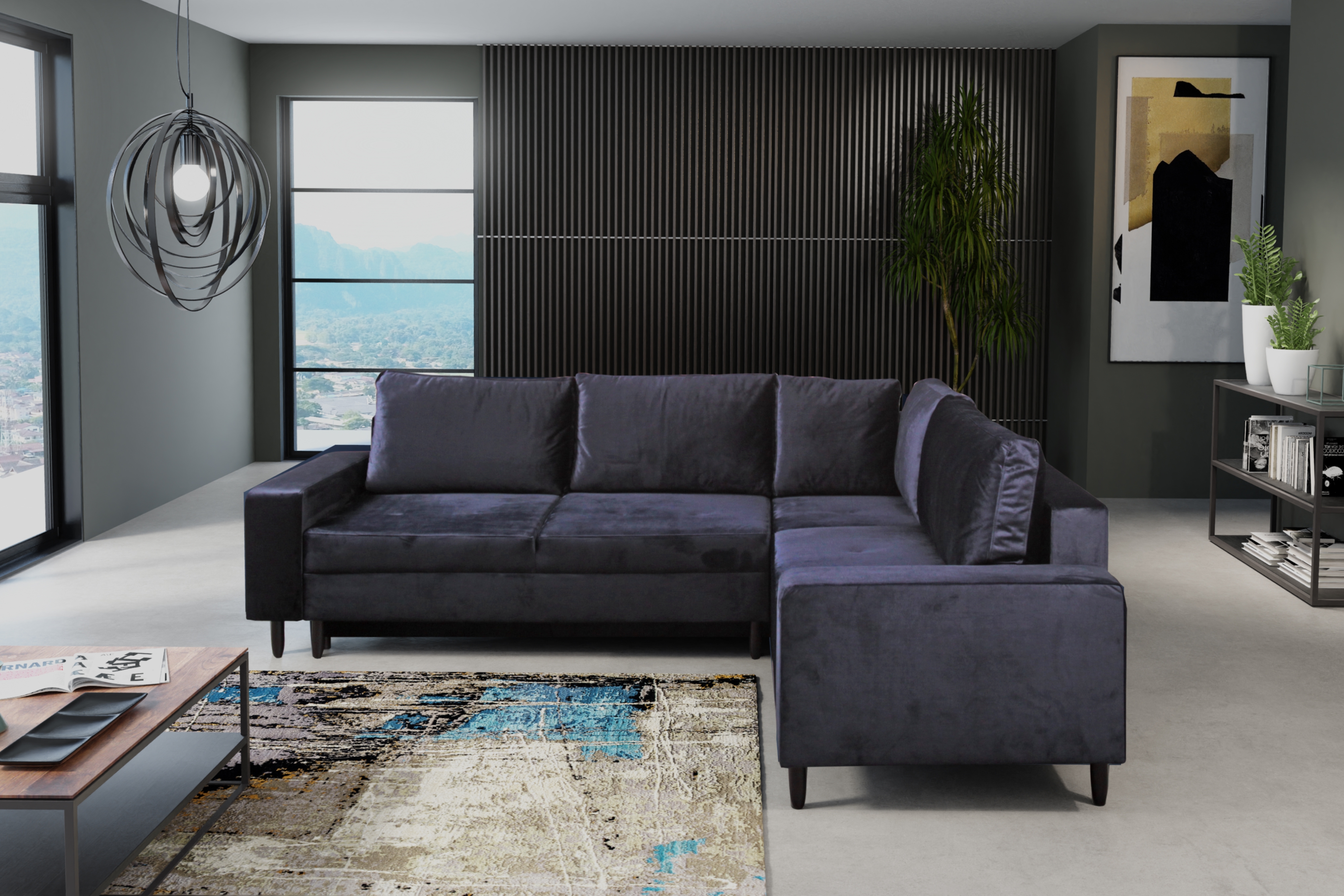 Ecksofa XL Havana rechts mit Schlaffunktion Dunkelblau Sofas zum