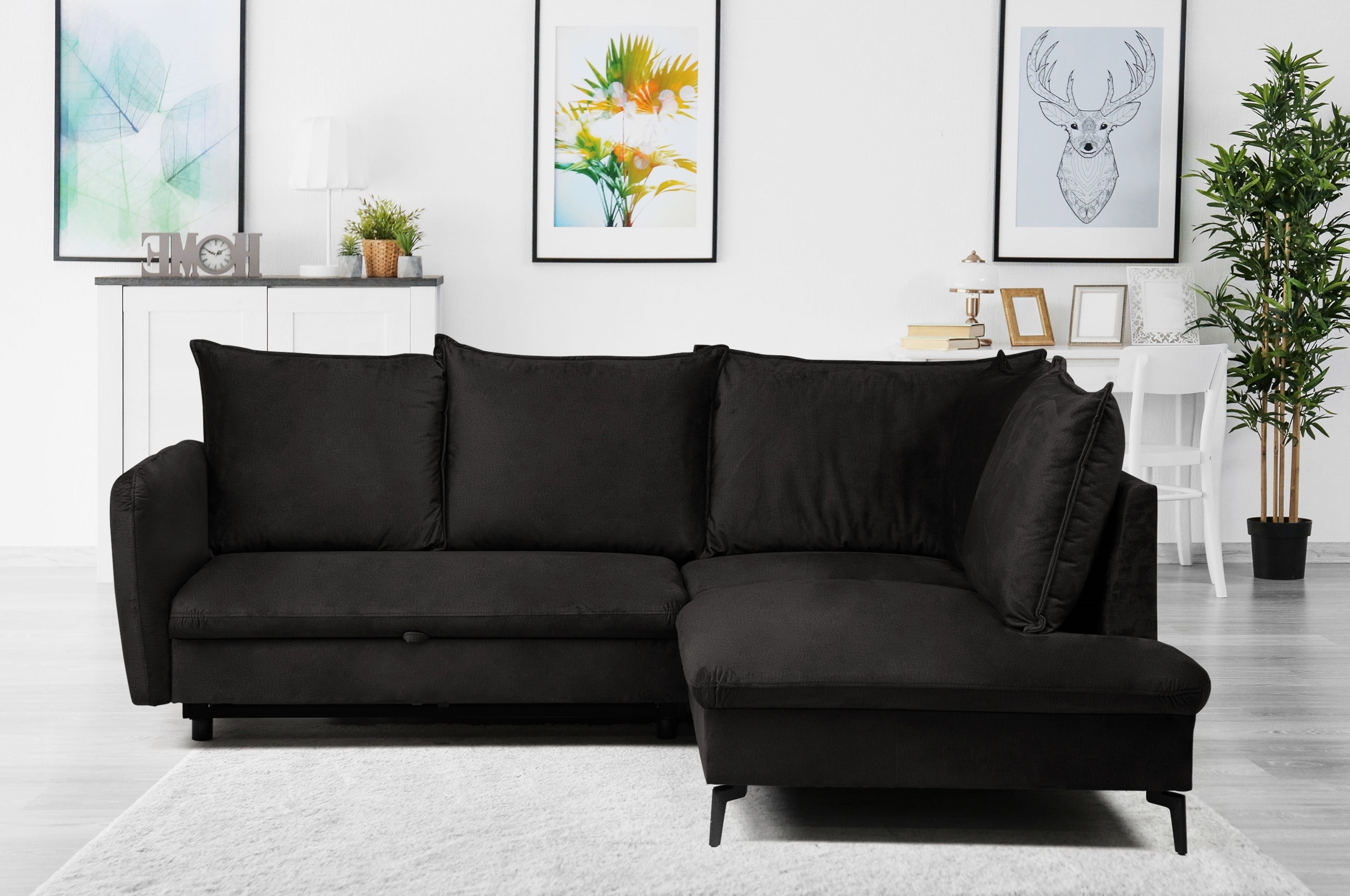 sofa l-form shape rechts - mit schlaffunktion - schwarz | sofas zum halben  preis