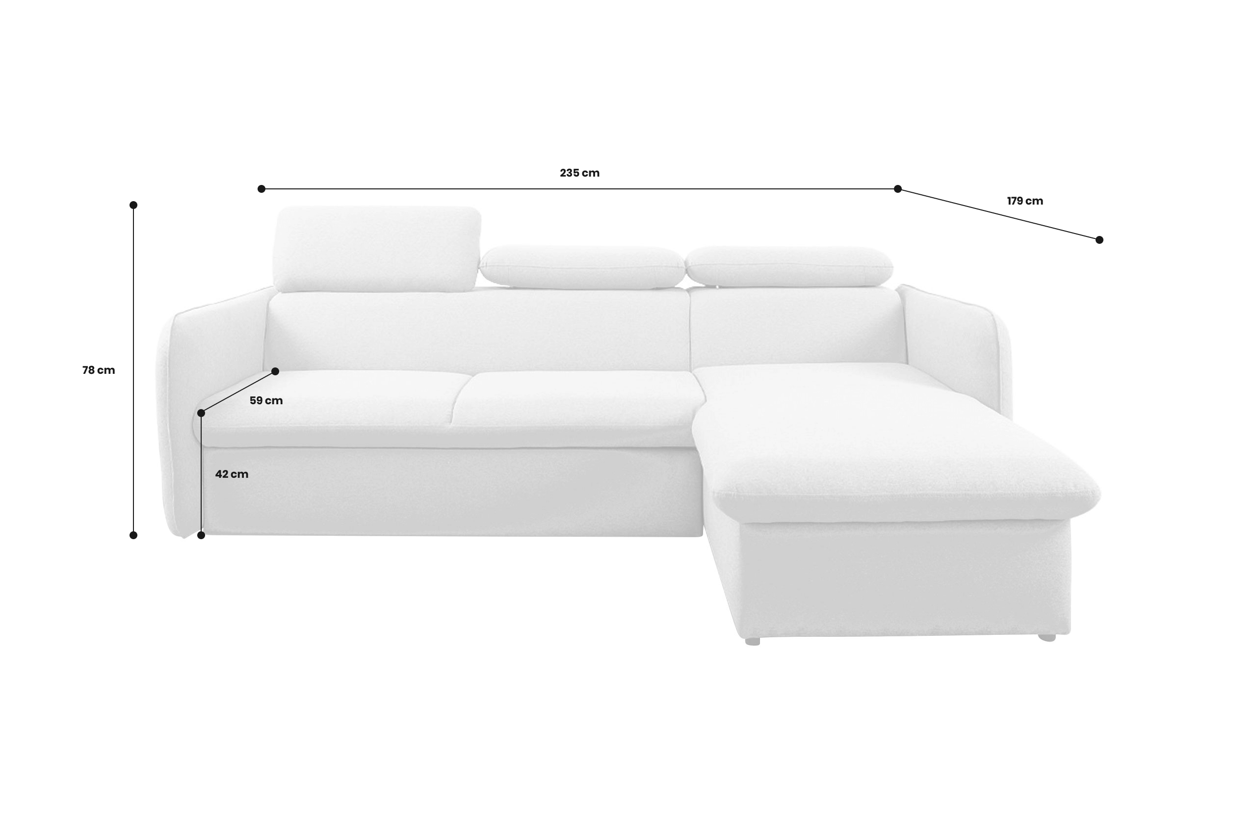 Sofa L-Form Emilio rechts - mit Schlaffunktion - Elfenbein