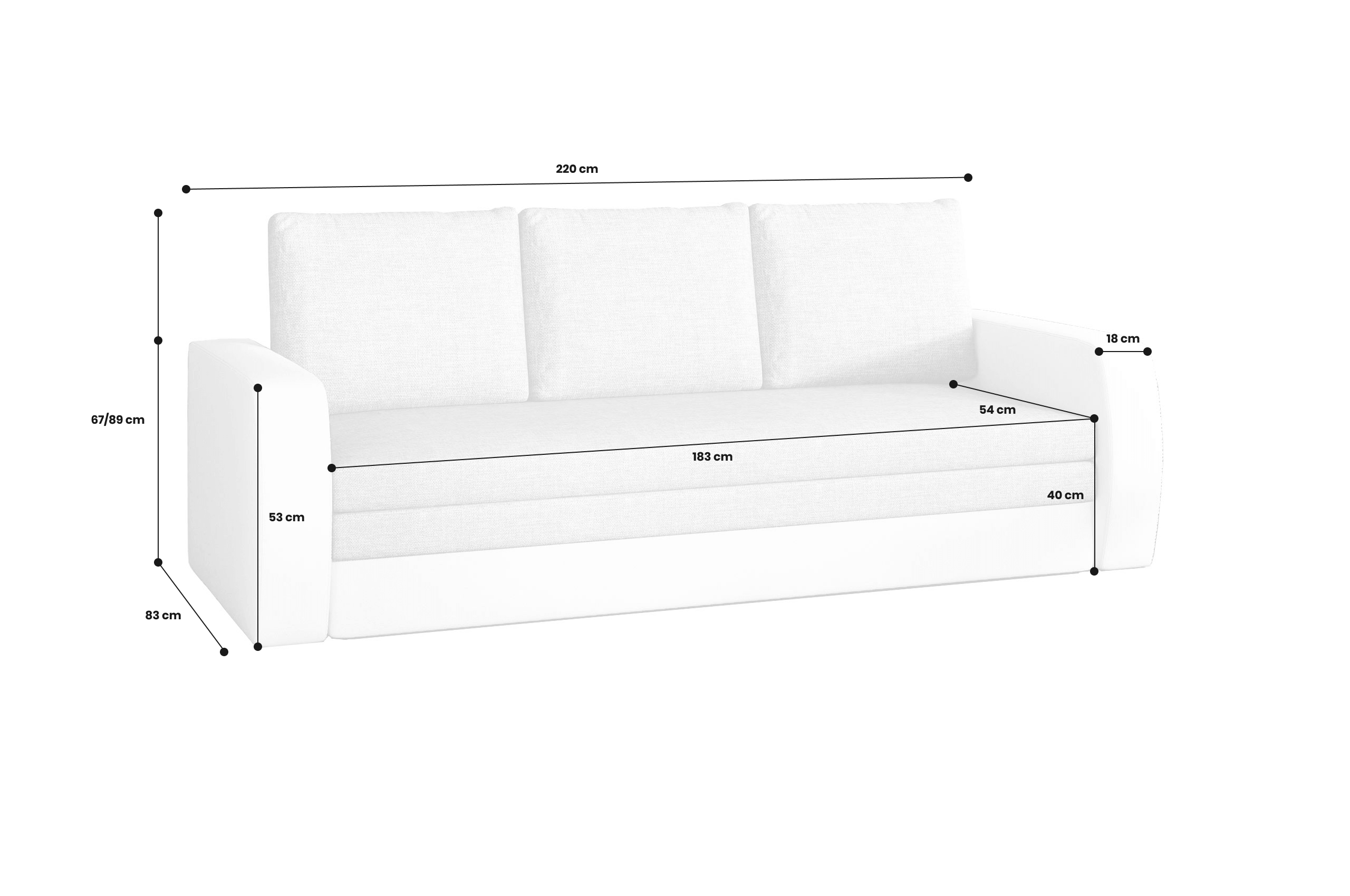 3er-Sofa Inversa - mit Schlaffunktion