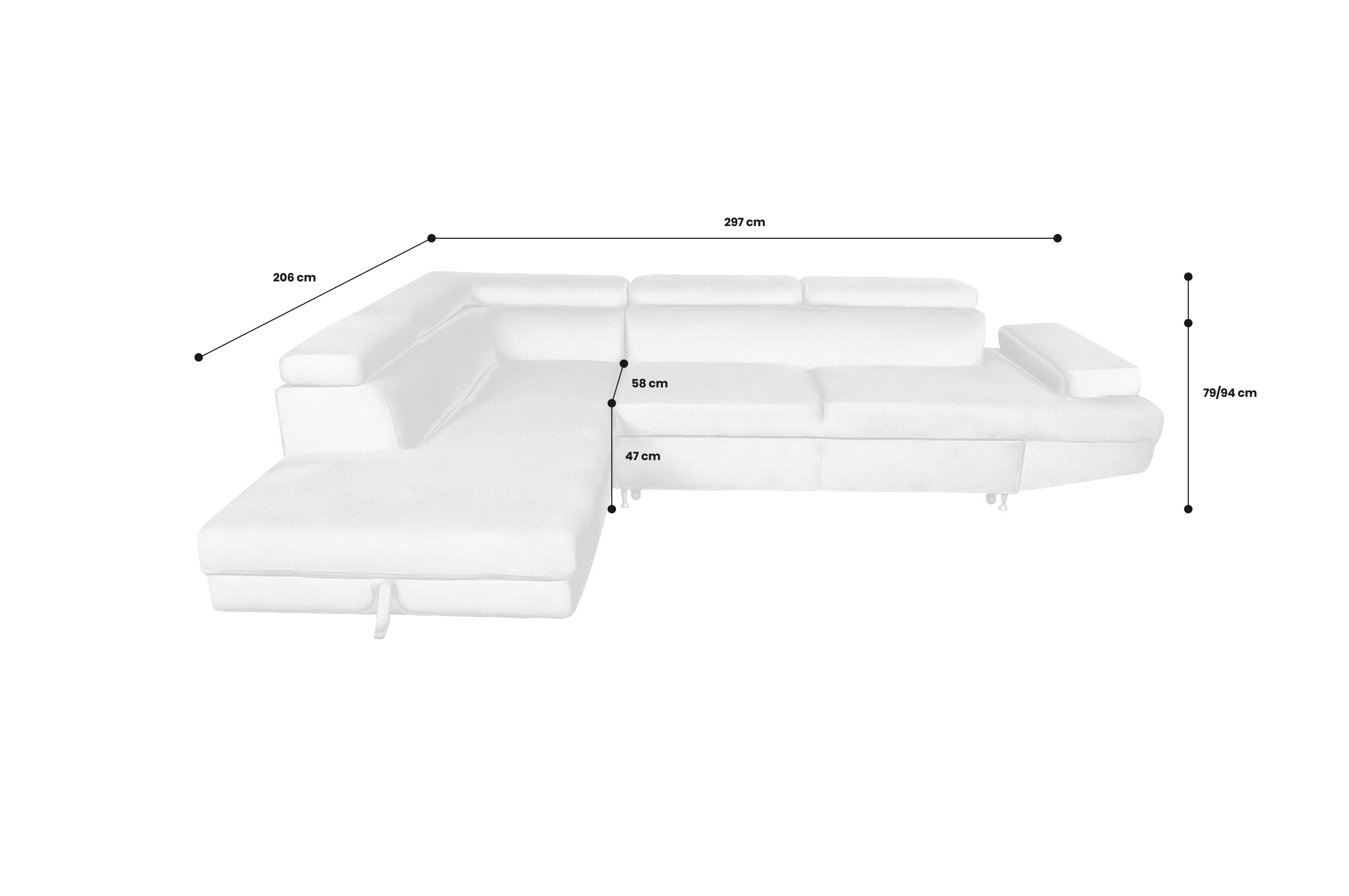Sofa L-Form Julie-P links - mit Schlaffunktion - Grau