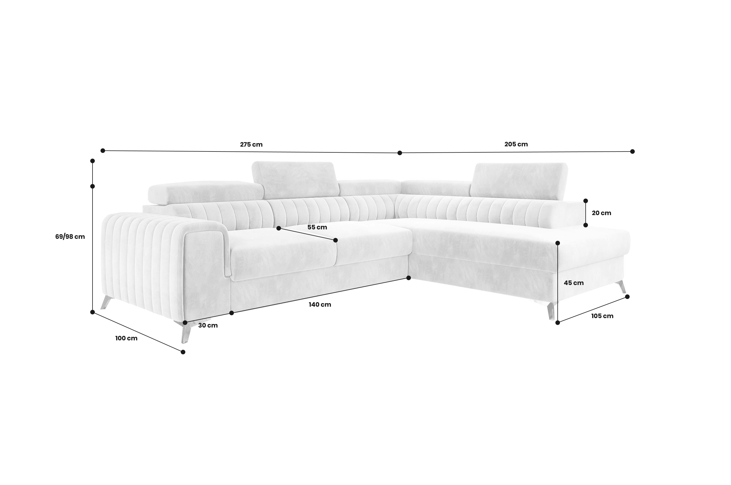 Sofa L-Form Lairence rechts - mit Schlaffunktion