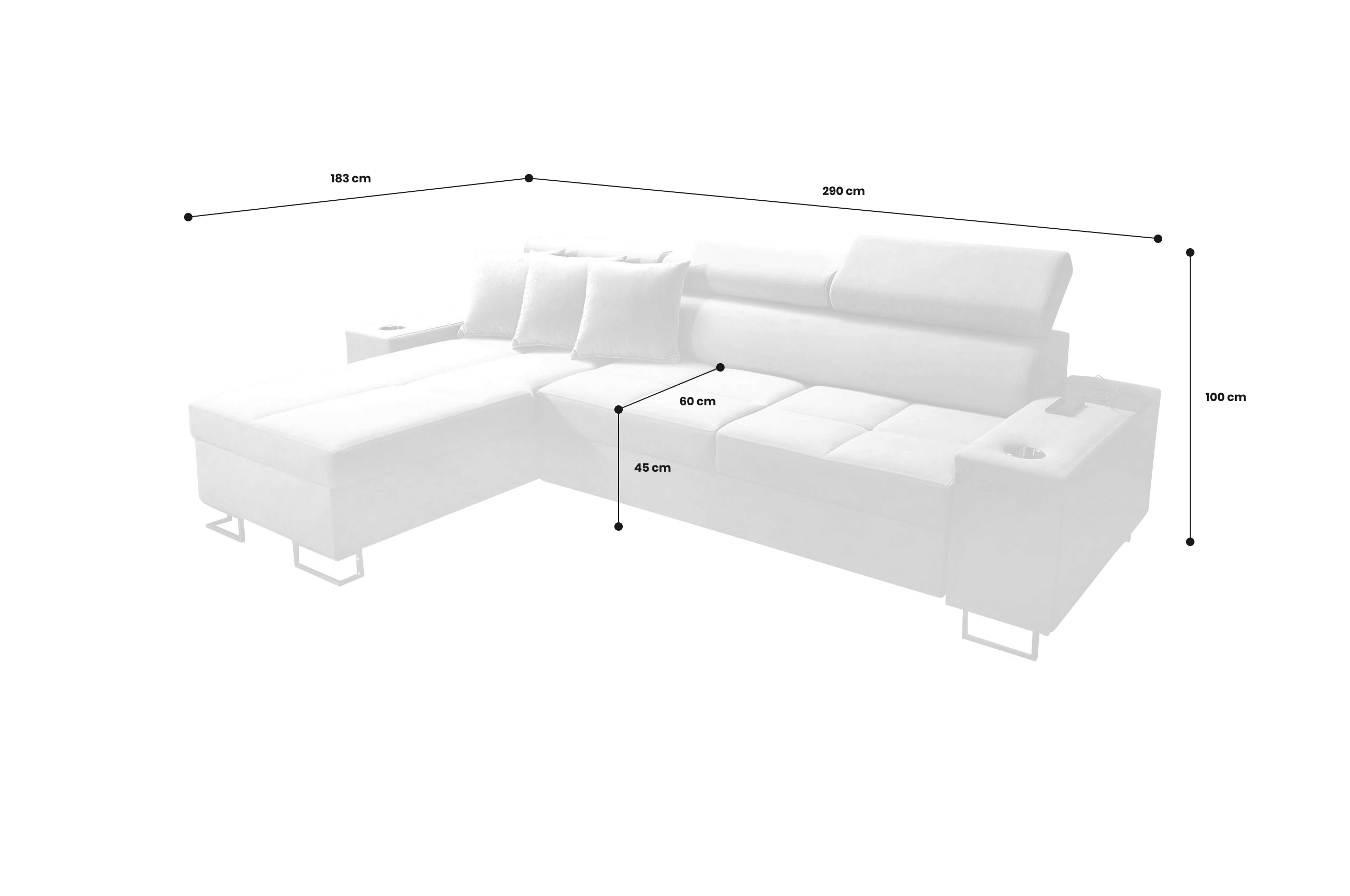 Preis zum Maxi Sofas | Ecksofa - Schlaffunktion - Morena mit Grau I halben links