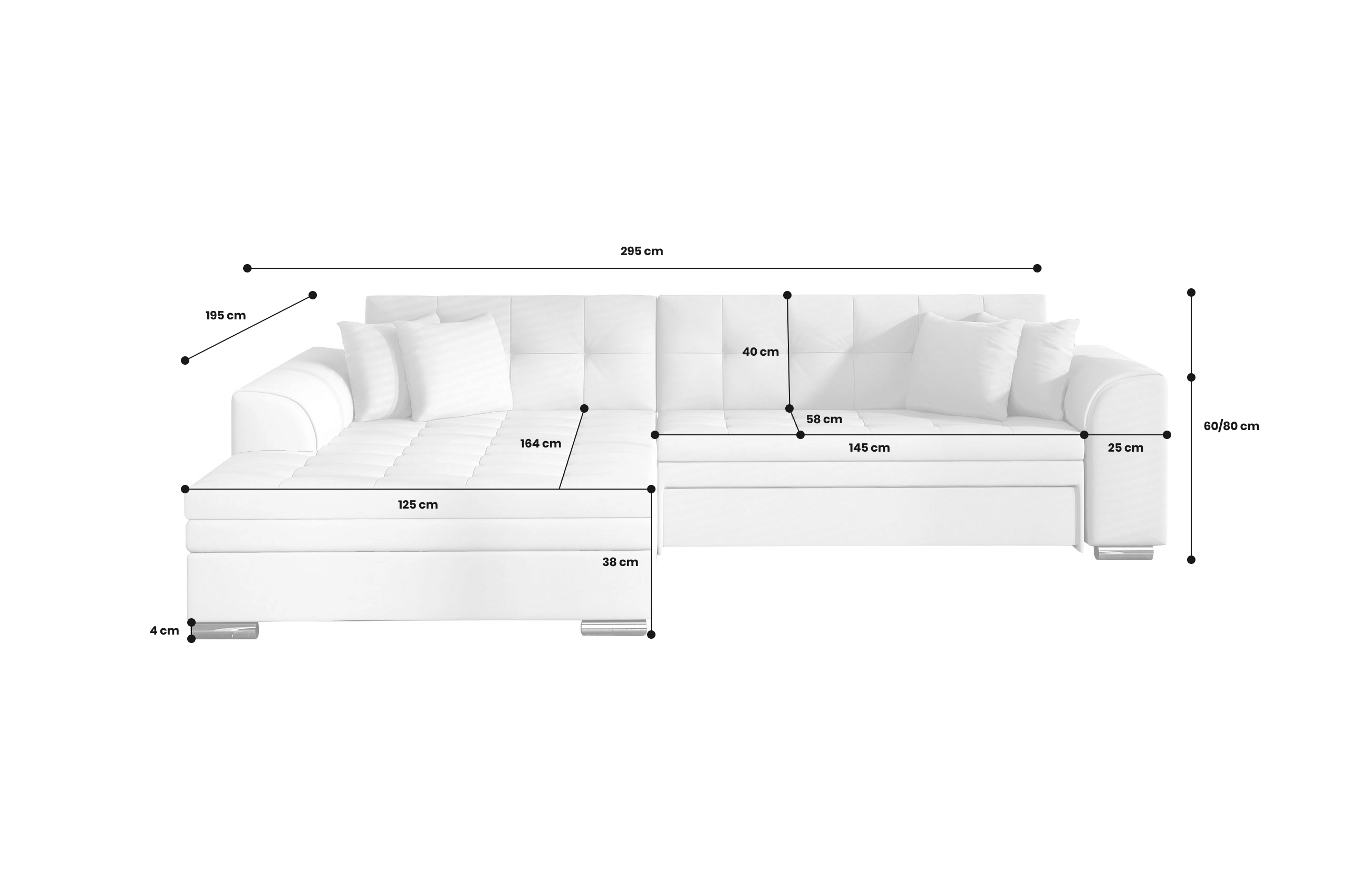 Sofa L-Form Sorento-P links - mit Schlaffunktion