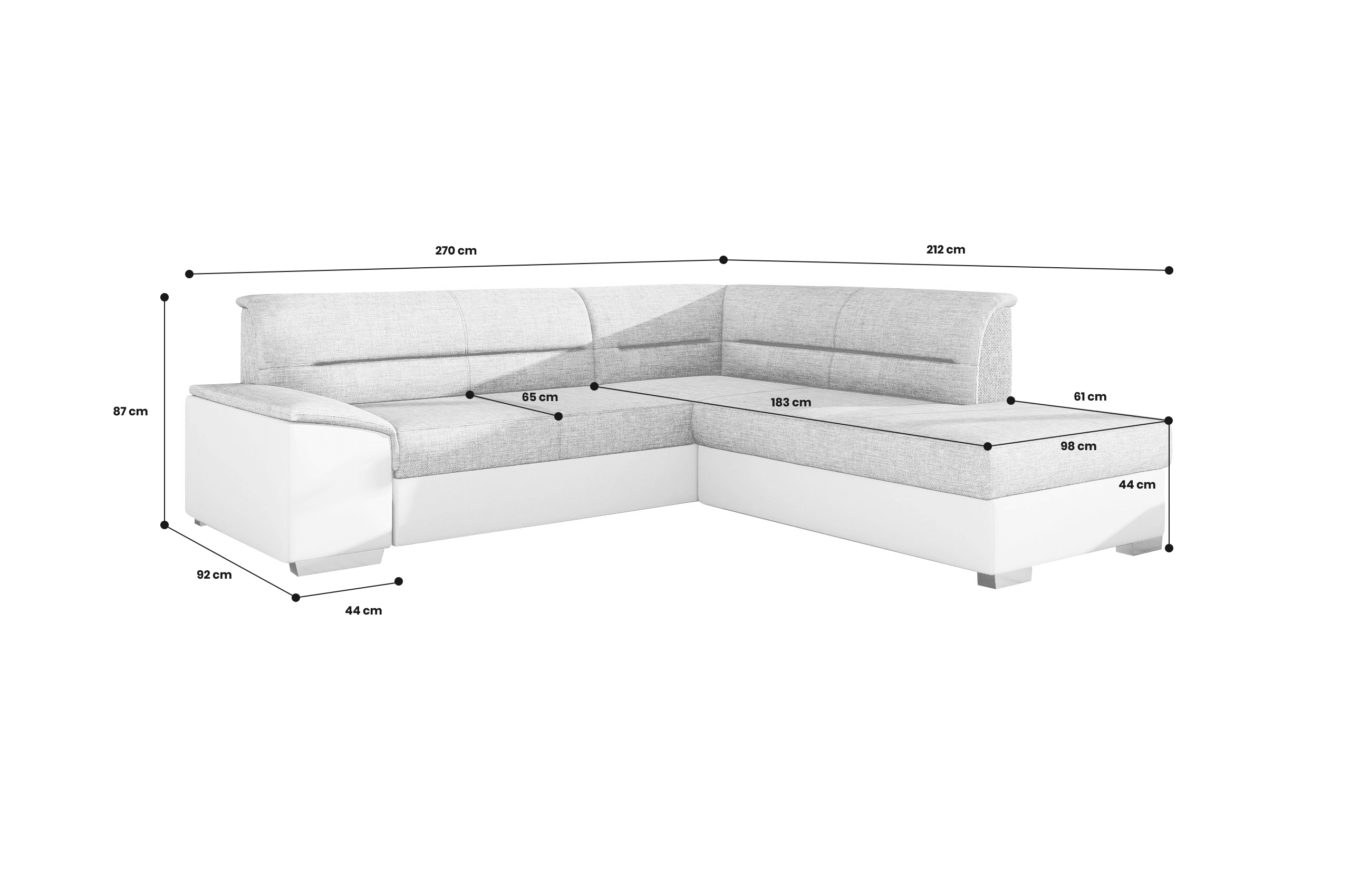 Sofa L-Form Verso-P rechts - mit Schlaffunktion - Dunkelgrau